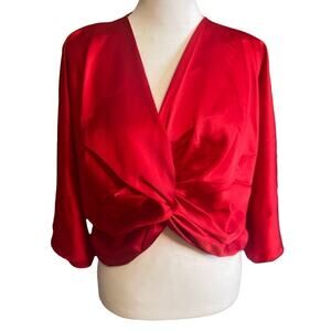Renee C Twist Satin Cropped Blouse Size Medium NWT‎